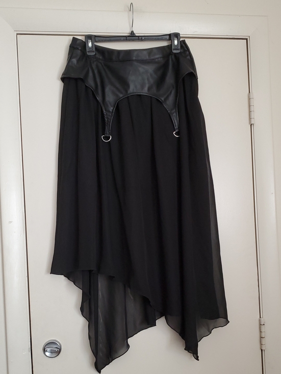 Hot Topic Dresses & Skirts - Hot Topic Black Asymmetrical Chiffon Skirt with Faux Leather Waist